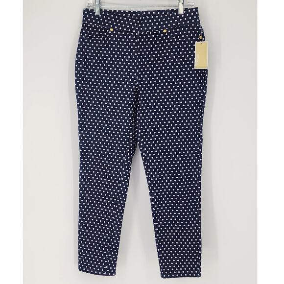 Michael Michael Kors Navy Polka Dot Pull-On Stretch Pants Women’s Size Large - Picture 2 of 12